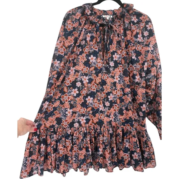 Anthropologie Sundry‎ Boho Floral Print Long Sleeve Tiered Mini Dress Size Small - Image 9
