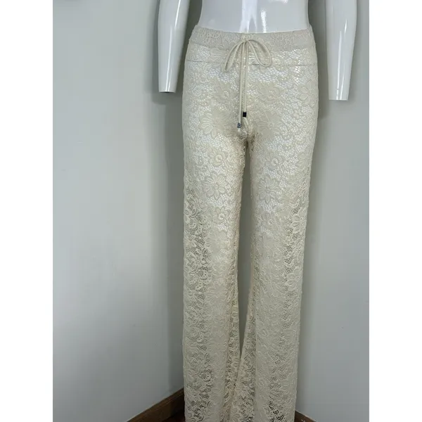 Elan Beach ivory lace boho pull on wide leg pants Cover Up Beach Resort Size M - Image 2