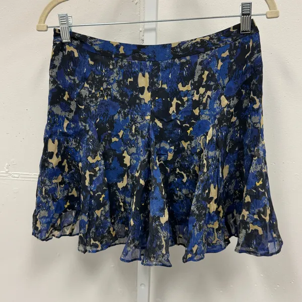 Charlotte Ronson Blue Abstract Floral Silk Mini Skirt Size 2 Summer Lightweight‎ - Image 2
