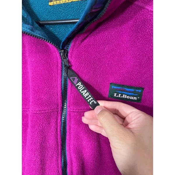 L.L.Bean Womens Fleece Jacket Polartec Windproof Zip Front‎ Purple Teal Trim L - Image 4
