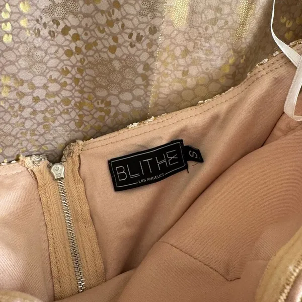 BLITHE Skirt Shorts Top Set Nude‎ Sparkly Gold Glittery Mesh Girly Outfit XS/S - Image 3