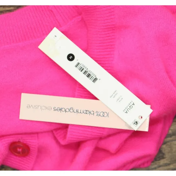 NWT Aqua Womens Front Button Cashmere V-Neck Cardigan Sweater V10337 Neon Pink M - Image 10