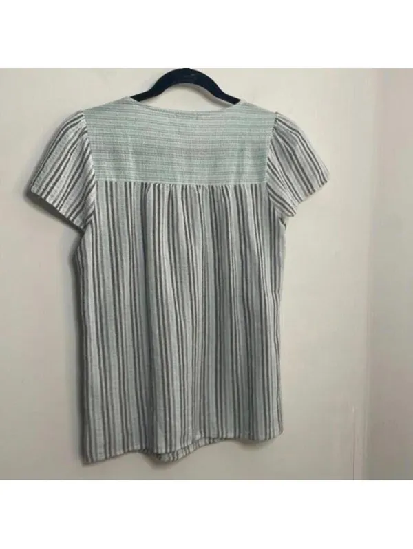 Ava James Mint and Grey Striped Cap Sleeve Babydoll Blouse Top Career Office - Image 6