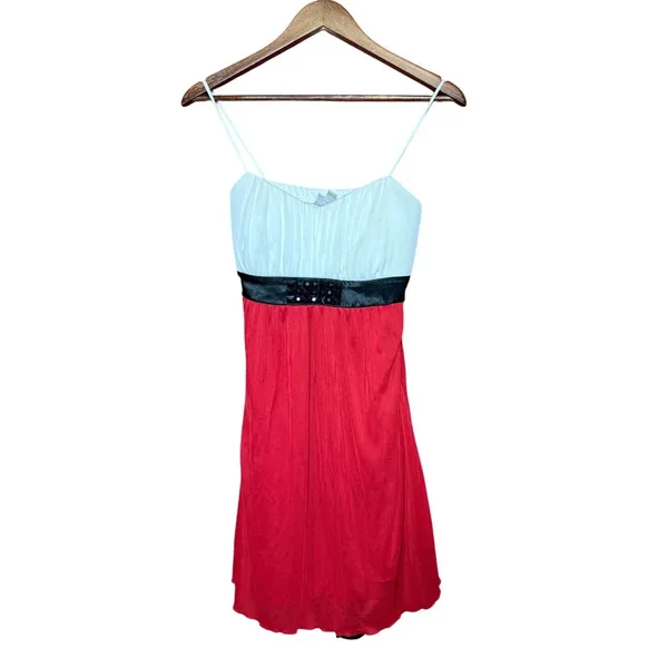 Sweet Storm Women Large Colorblock Mini Dress Red‎ Black Studded Empire Waist - Image 2