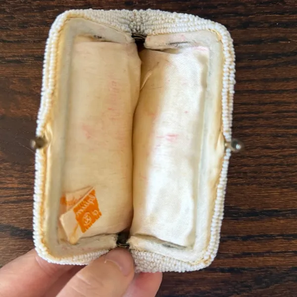 Vintage Walborg Belgium Mini White Beaded Floral Embroidered Coin Purse 4.5x3 - Image 3