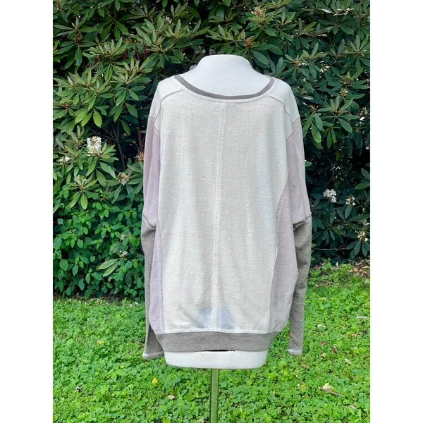 Easel L Oversized Neutral Colorblock Slouchy Lightweight Sweatshirt - Image 2