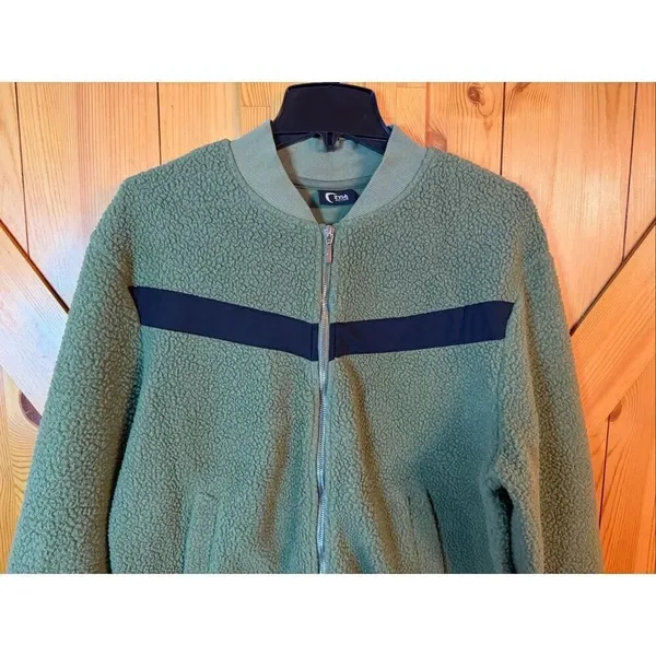 ZYIA ACTIVE Jacket Womens Large Green Black Sherpa Fleece Full Zip (6618) - Image 3