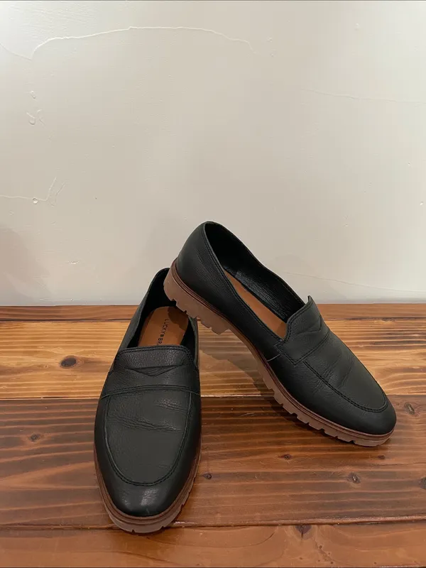 Lucky Brand Women's Tomber Lug Sole Black Leather Loafers Size 10M Minimalist - Image 4