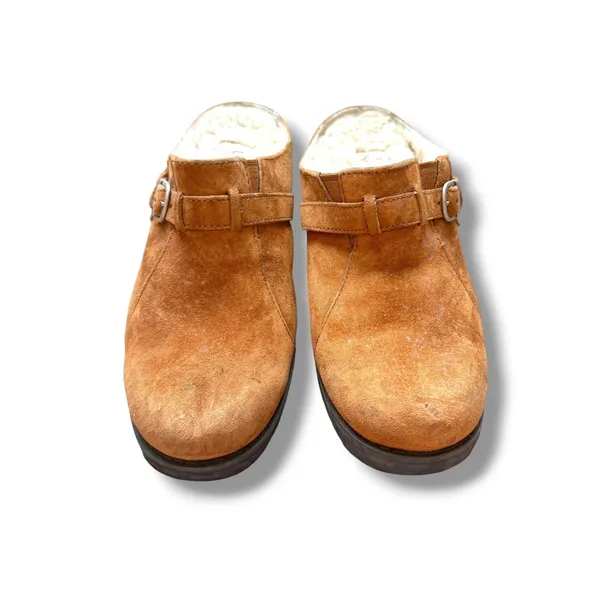 UGG Australia Clog Mules Womens 8.5 Chestnut Suede Shearling Buckle Heel - Image 2