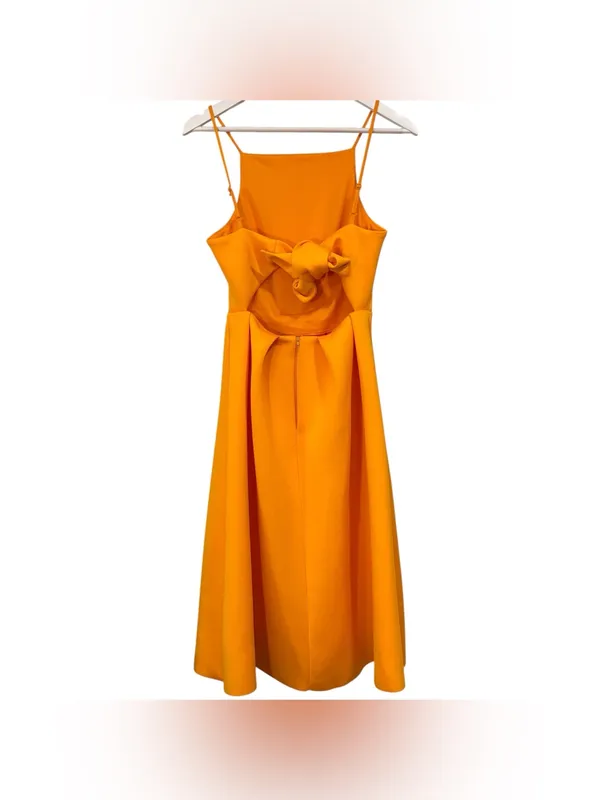 ASOS NWT Orange Fit & Flare Pleated Midi Dress Size 2 Women's - Image 5