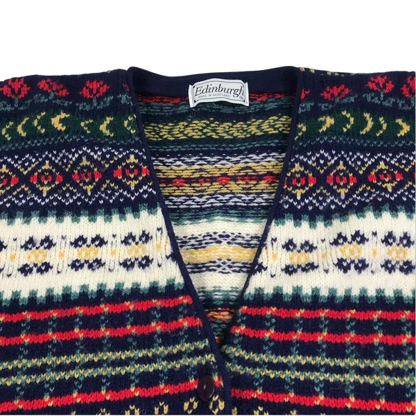 EDINBURGH Lambswool Cardigan Sz M VTG 80's Oversize Holiday Cozy Made Scotland - Image 6
