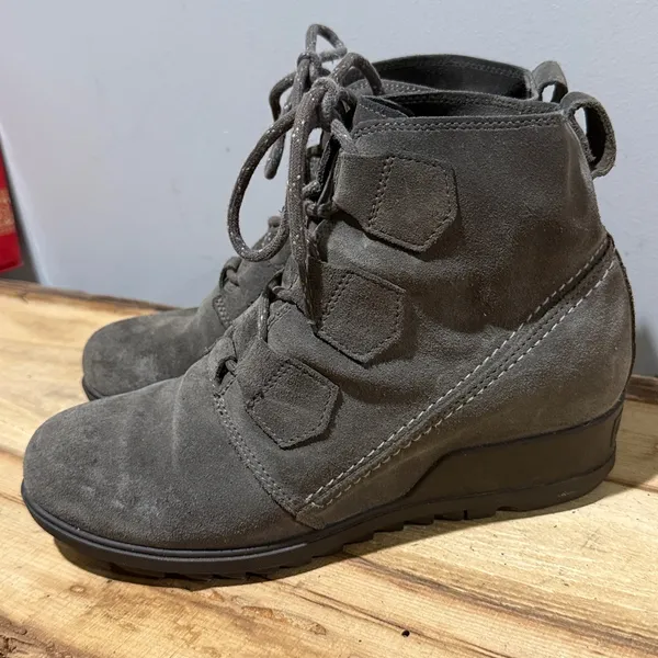 Sorel 9.5 Evie Lace Major Boot Grey Suede Wedge Heel‎ Weatherproof Gorpcore B23B - Image 3