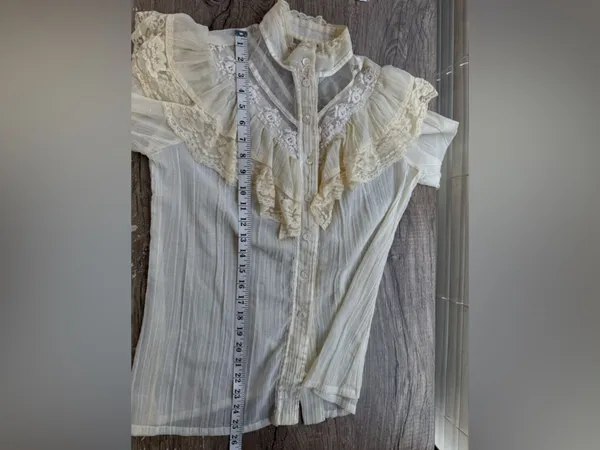 70s Gunne Sax Gauze Edwardian Lace Ruffle Blouse Victorian‎ size 11 - small - Image 6