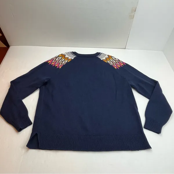Old Navy Women Navy‎ Blue Fair Isle Long Sleeves Knit Pullover Sweater XL Tall - Image 9