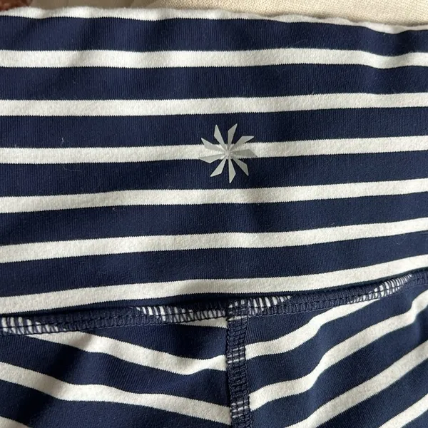 Athleta Navy White Stripe Crop Leggings | Size Medium - Image 7