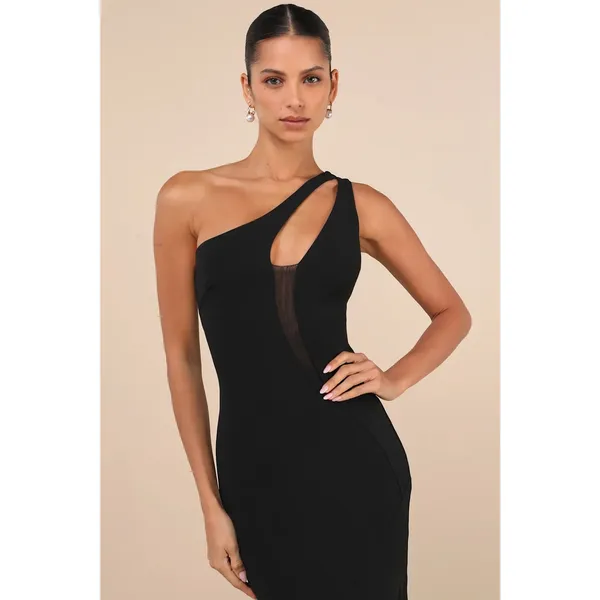 Lulus Mesmerizing Energy Black Cutout One-Shoulder Mermaid Maxi Dress Size M - Image 3