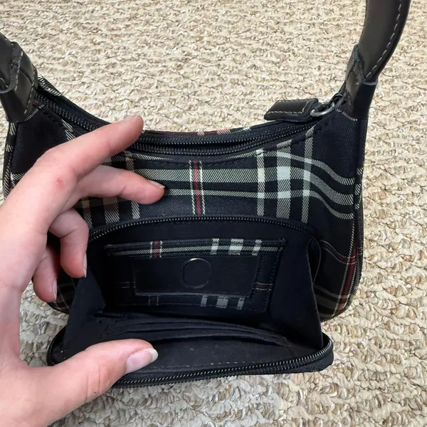 VTG Nine West Black Plaid Shoulder Bag Organizer Mini Purse Y2K Style Punk - Image 3