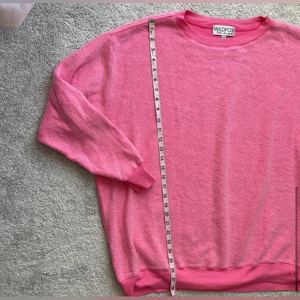 Wildfox Oversized Heathered Hot Pink Fleece SweatshirtCrewneck Ribbed Hem/ Cuffs - Image 7