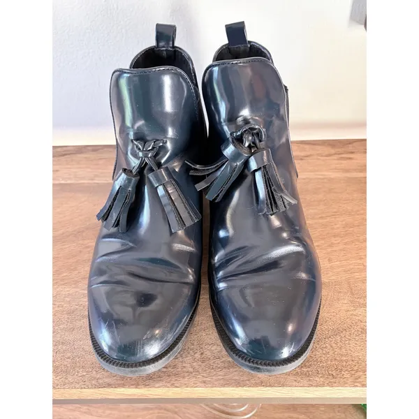 Zara Trafaluc Black‎ Leather Tassel Chelsea Ankle Boots 38 Preppy Coastal Rain - Image 2