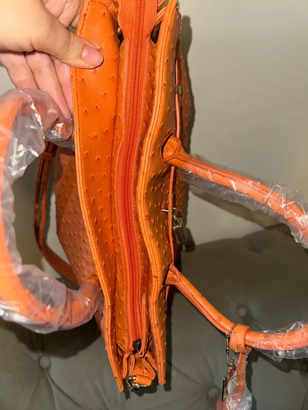 Penelope Orange Ostrich Embossed Large Satchel handbag - Image 5