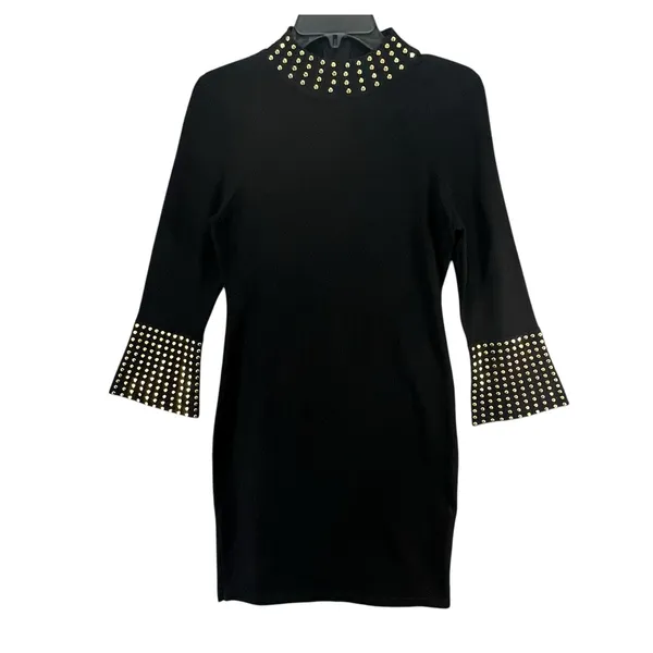 Calvin Klein Womens Small Black Studded Knit Dress Stretch Rayon Nylon‎ Timeless - Image 2