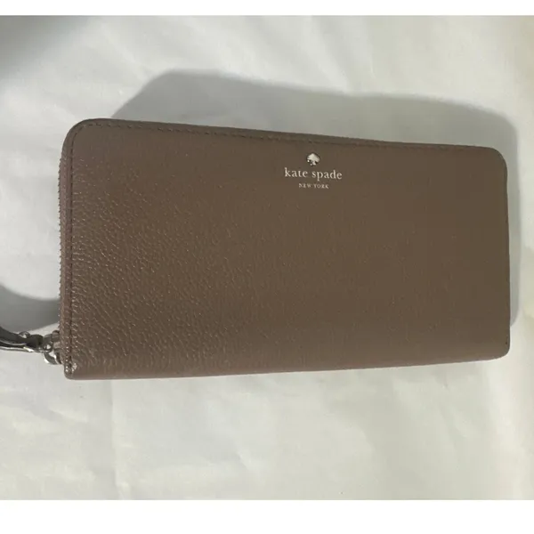 Kate Spade New York Continental Wallet Wristlet Brown Pebbled Leather Zip Around - Image 4