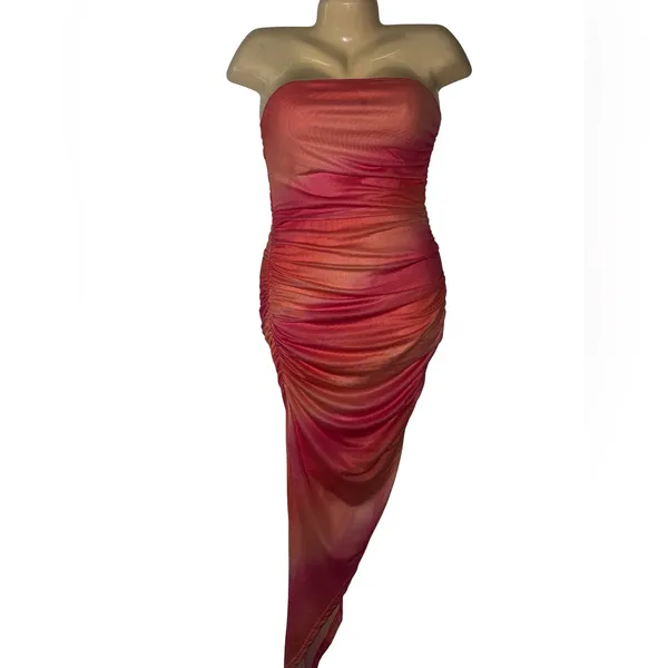 Elegant Pink Ombre Asymmetrical Dress - Image 4
