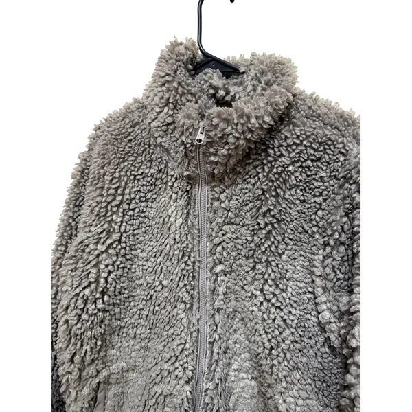 Abercrombie & Fitch Fuzzy Fleece Jacket‎ Full Zip Mock Neck Gray Women's L - Image 2