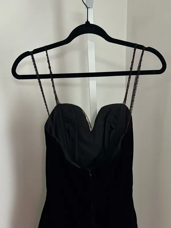 Climax by Karen Okada for David Howard VTG Gold Burgundy Velvet Strapless Dress - Image 6