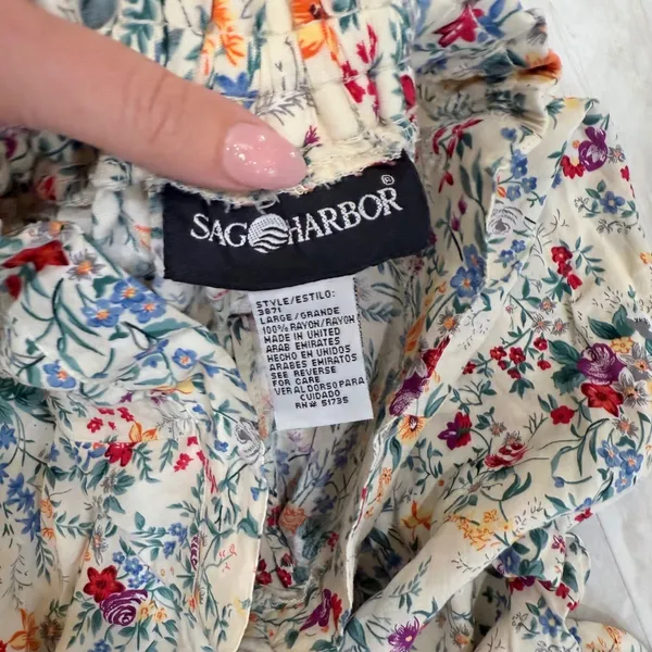 Sag Harbor Vintage Floral Button Front Midi Skirt Cream Rayon Cottagecore Large - Image 3