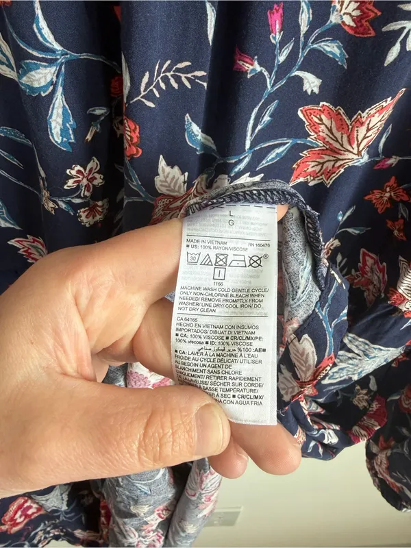 Old Navy Navy Floral Peasant Dress Women's Large Boho Keyhole Rayon Mini - Image 9