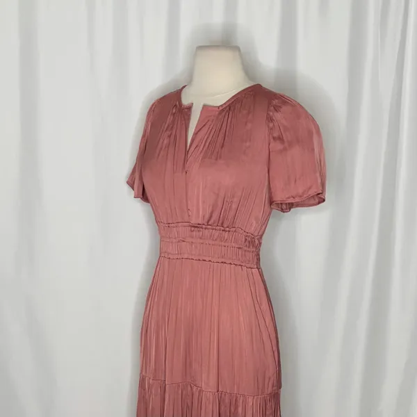 ANTHROPOLOGIE Somerset Satin Maxi Dress Rose Pink Mauve X-Small Petite XSP - Image 8