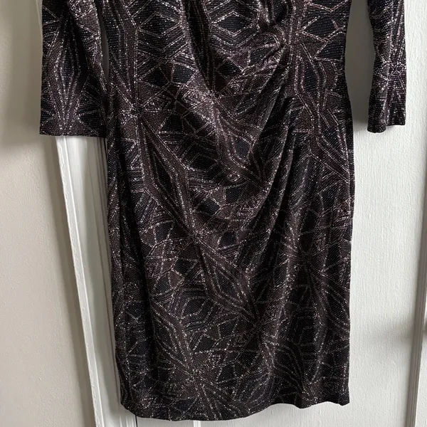 Anne Klein Black and Brown Patterned Long Sleeve Dress - Image 4
