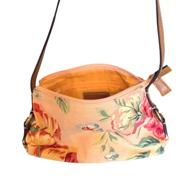Fossil Floral‎ Canvas Baguette Shoulder Bag Leather Trim Y2K VTG Boho Feminine - Image 6