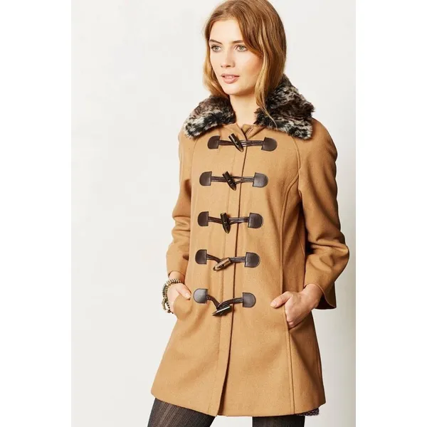 Anthropologie ELEVENSES‎ Melton Wool Toggle Coat Leopard Fur Collar Size 2 - Image 5