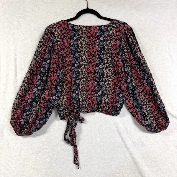 American Eagle M Floral Wrap Crop Top Patchwork Print Balloon Sleeve Cottagecore - Image 8