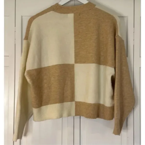 MNG Mango beige white checkered cropped sweater xs - Image 8
