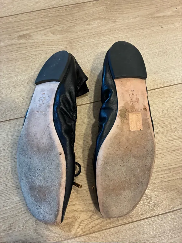 Tory Burch Women’s Square Toe Bow Leather Ballet Flat Black Size 9 - Image 8