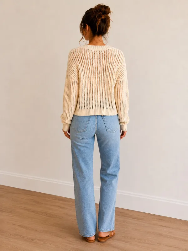 American Eagle Outfitters Cream Open-Knit Cardigan - Image 2