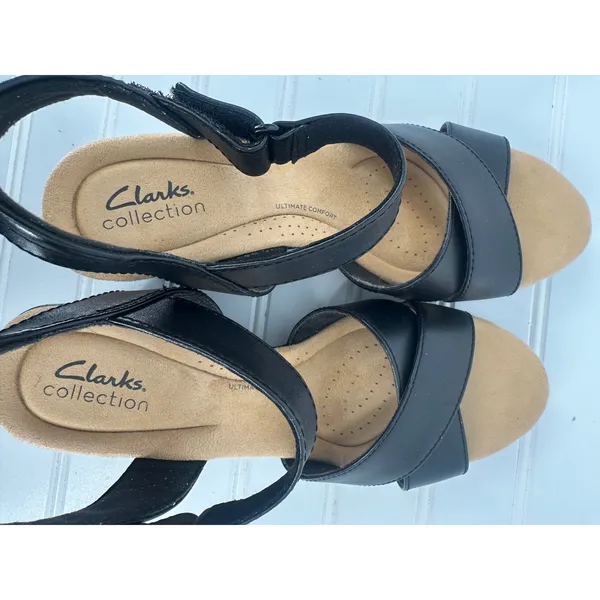 Clarks Collection Tulip Gem Black Leather Wedge Sandals Womens 8.5‎ Career - Image 10