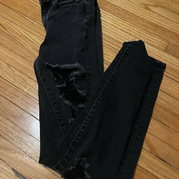 American Eagle BLACK RIPPED SKINNY JEANS - Image 2