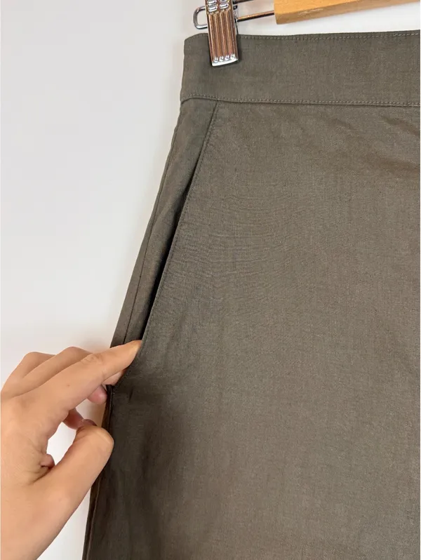 Theory Olive Green Stretch Crepe Wide Leg Cropped Pants High Rise Size 2 - Image 3