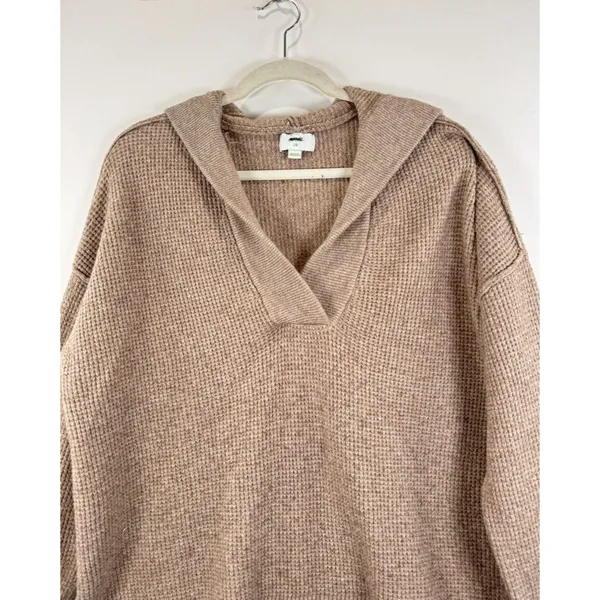 Aerie Womens Sweater Brown CozyUp Waffle Hoodie V Neck Pullover Stretch Large - Image 8