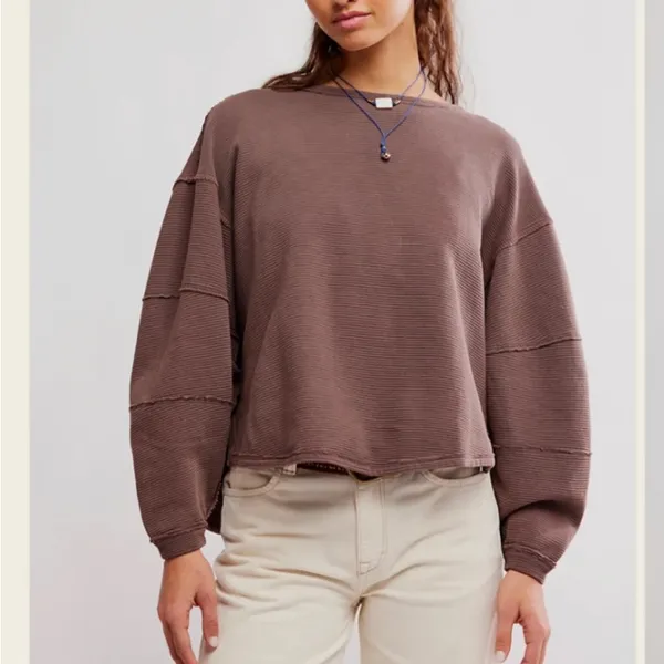 We The Free Eclipse Tee French Chocolate Brown Sweatshirt Ribbed Oversized - Image 3