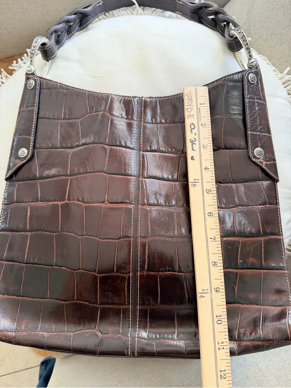 Vtg y2k Brighton Croc-Embossed Shoulder Bag tote - Dark Brown - Image 9