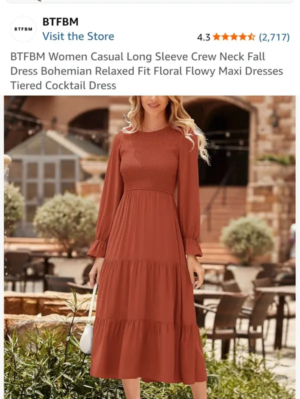 Women’s Long Sleeve Tiered Maxi Dress — Rust Crew Neck Fall Size Medium New - Image 2