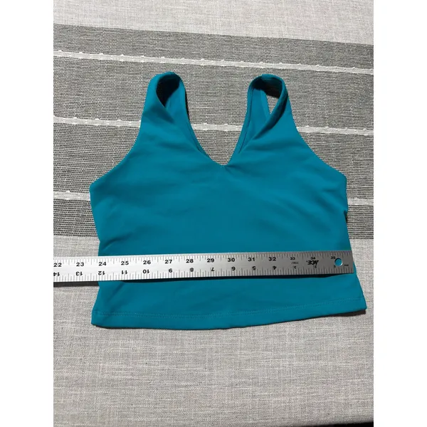 Women's athletic Tank Top Teal Blue V-Neck Cross Back Sports Bra Size small - Image 2