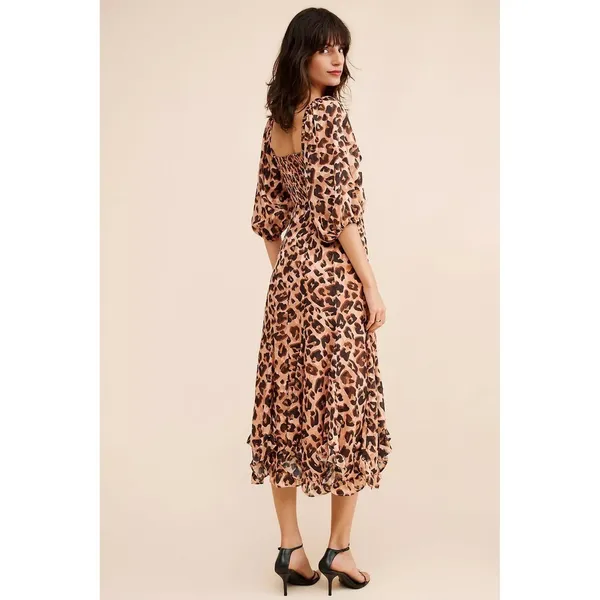 Anthropologie HUTCH Twist Puff Midi Dress Animal Leopard Print Smocked Medium - Image 8