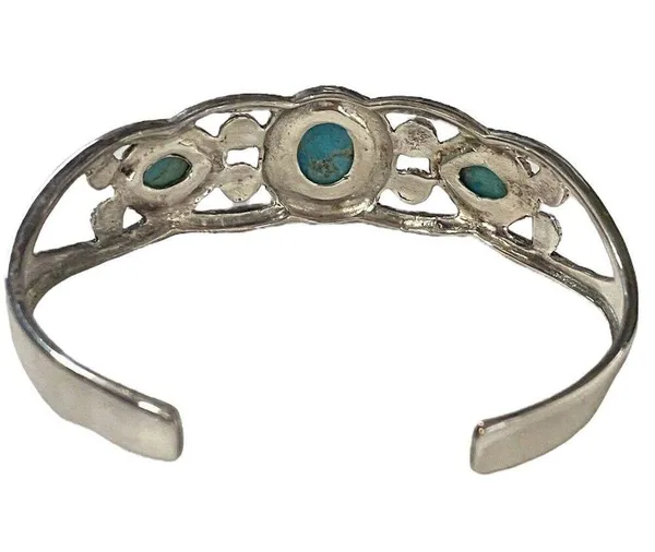 Stauer Triple Turquoise Cuff Open Bangle Silver Bracelet - Image 9