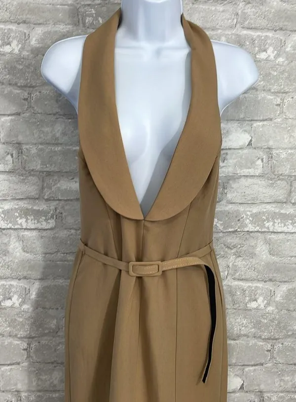 ASOS Tan Backless Halter Dress - Image 2